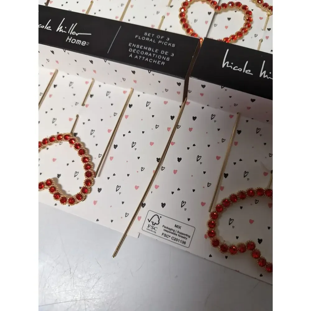Nicole Miller Gold Colored Red & White Rhinestone Floral Arrangement Picks 25 ct